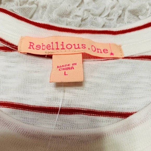 Rebellious One top white/red stripes cactus short sleeve boxy Tee size L - Picture 3 of 7